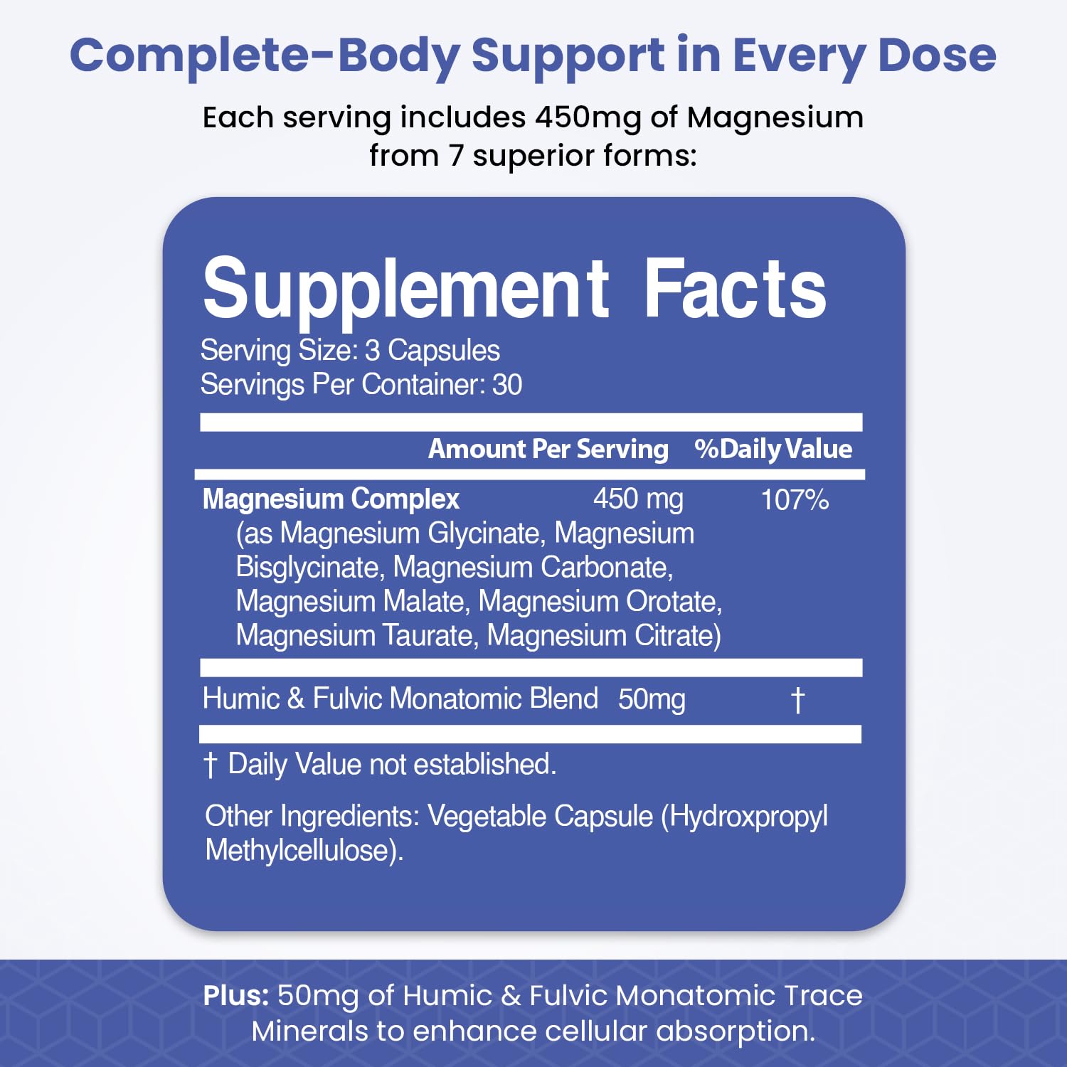 Magnesium Complex for Sleep, Relaxation, Digestion & Calm – Magnesium Glycinate, Citrate, Bisglycinate, Carbonate, Malate, Orotate, Taurate, + Humic/Fulvic for High Absorption - 90 ct. VITAMIZED buy supplements Au