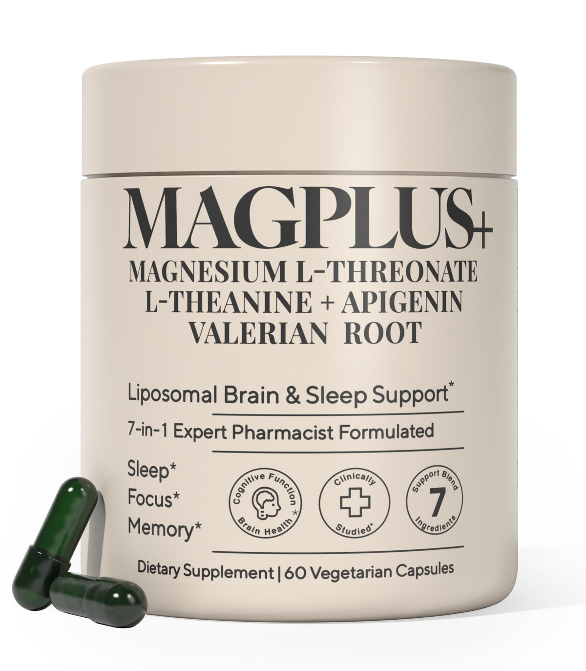 Magnesium L-Threonate with Apigenin, Valerian Root & L-Theanine – No Melatonin Restful Sleep & Brain Supplement – Clinically Studied 7-Ingredient Formula