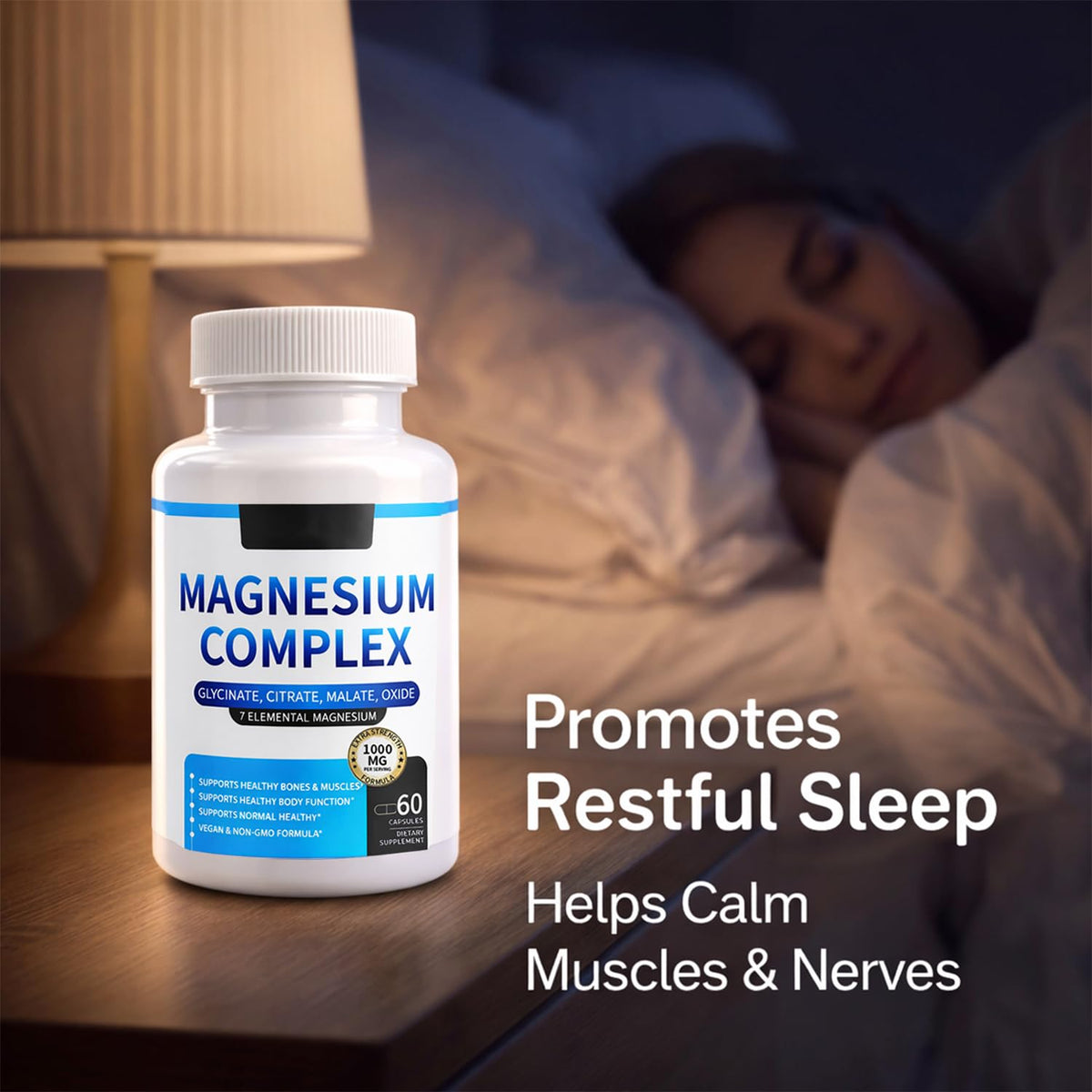 Magnesium Complex for Women & Men 1000mg — 7-in-1 Magnesium (Glycinate, Citrate & Malate) for Sleep Support, Stress Relief, Muscle Recovery — Vegan, 60 Capsules ElixAid buy supplements Au