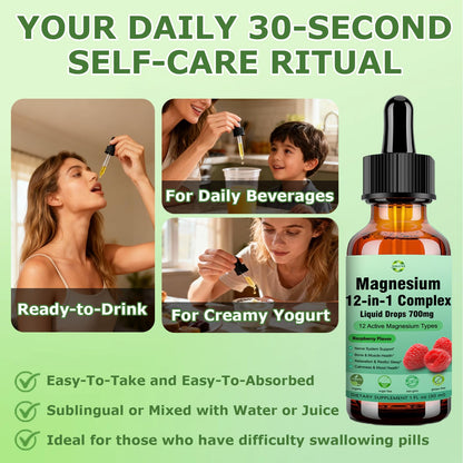 Magnesium 12 in 1 Complex Liquid Drops 700mg, High Absorption Magnesium Glycinate Citrate Malate Taurate & 8 Forms, Magnesium Complex Blend Supplement for Sleep Muscle Nerve Energy Heart Health JUIWEFKK buy supplements Au