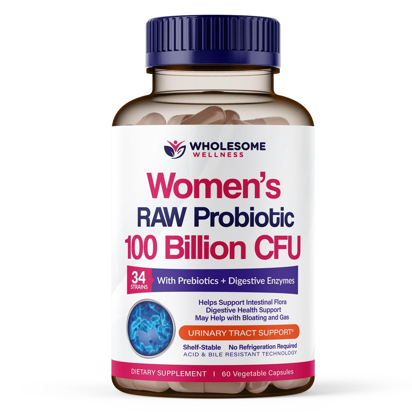 Wholesome Wellness Dr. Formulated Raw Probiotics for Women 100 Billion CFUs Capsules with Prebiotics, Digestive Enzymes, Approved for Adults, Shelf Stable Supplement Wholesome Wellness buy supplements Au