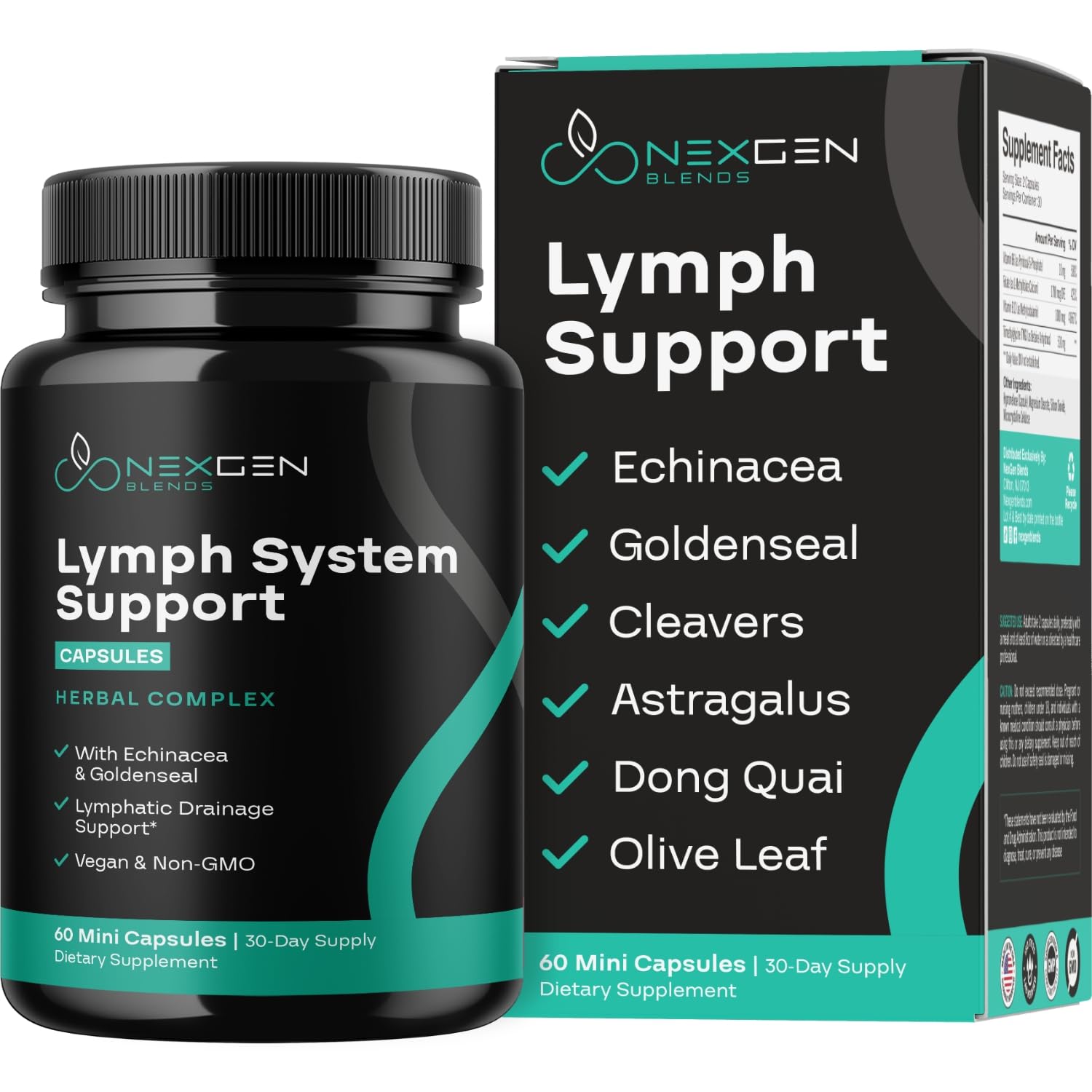 Herbal Lymph System Support Supplement - Lymphatic Support Complex with Echinacea Goldenseal Astragalus & Hydroxytyrosol for Lymphatic Drainage & Immune Support - Vegan Non-GMO Gluten Free (1 Month) NEXGEN BLENDS buy supplements Au