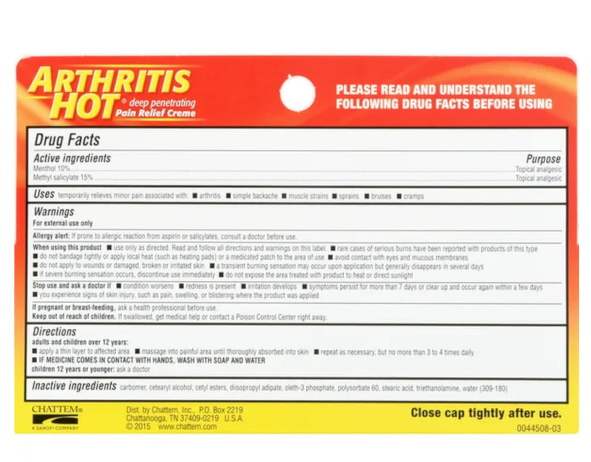 Arthritis Hot Pain Relief Creme 3 oz (Pack of 4) Arthritis HotBuy Supplements Australia