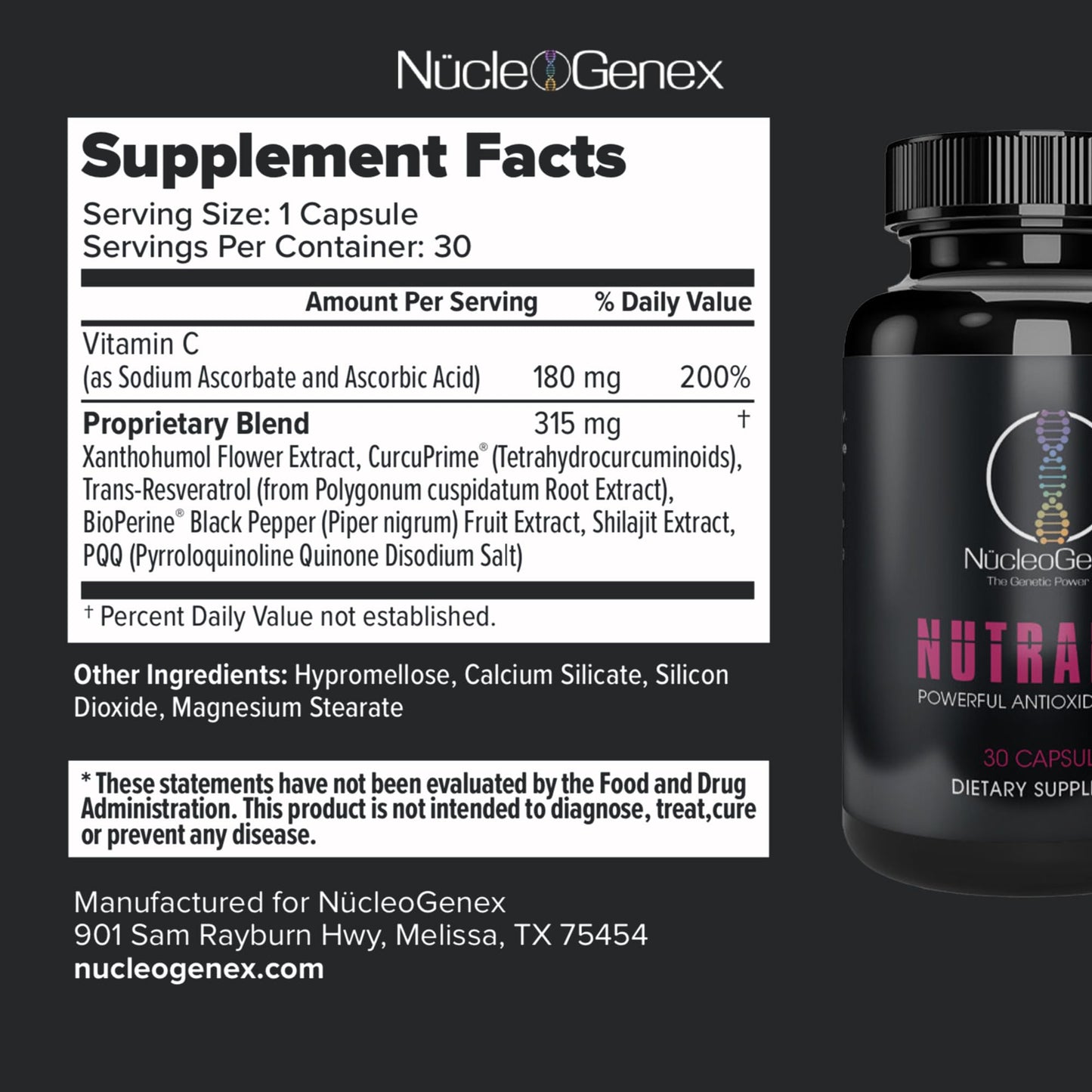Nucleogenex - Nutralize - The Key to Supporting a Healthy Aging Process and Immune System - Potent Blend for Powerful Cell Protection - Xanthohumol, CurcuPrime, C-60 Complex, PureQQ - 30 Capsules NucleOGenex buy supplements Au