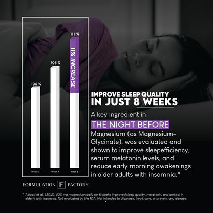 Formulation Factory The Night Before 10-in-1 Sleep Support | Melatonin 4mg, Magnesium Glycinate 300mg, L-Theanine, Glycine & More | Supports Relaxation,