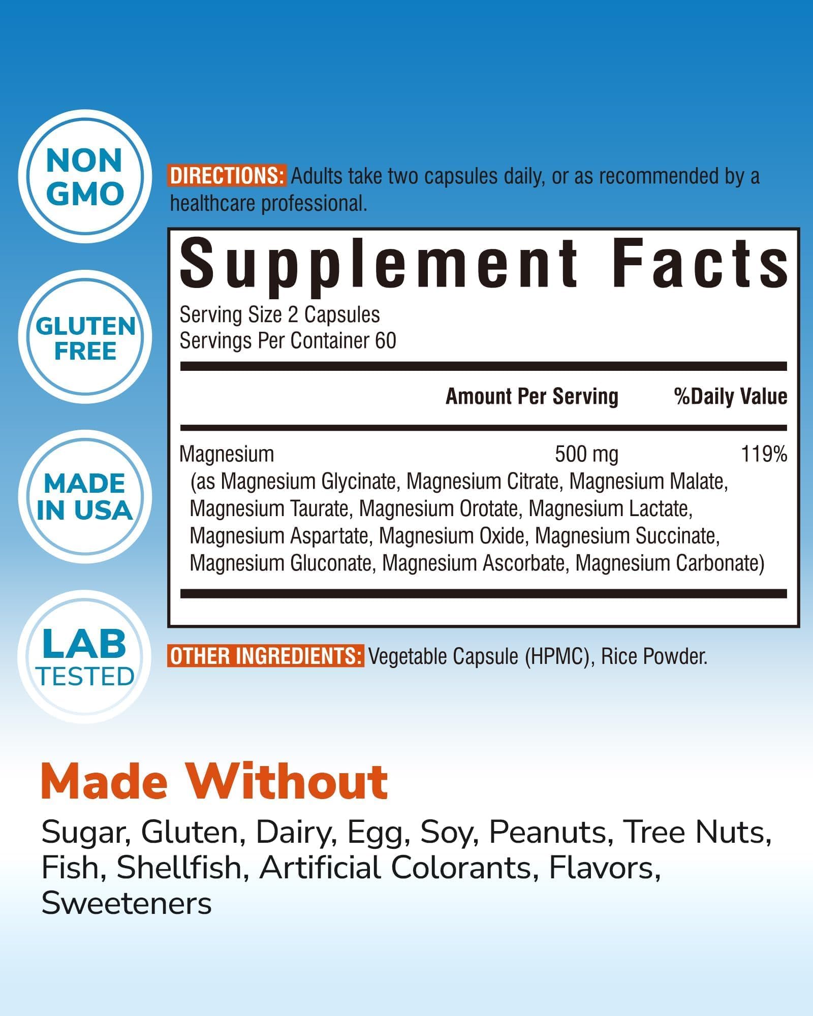Vitalibre 12 in 1 Magnesium Complex Supplement 500mg | Max Absorption Chelated Magnesium Glycinate Citrate Malate & More for Bone, Nerve & Digestive Support | Non-GMO Vegan Capsules (120 Count) Vitalibre buy supplements Au