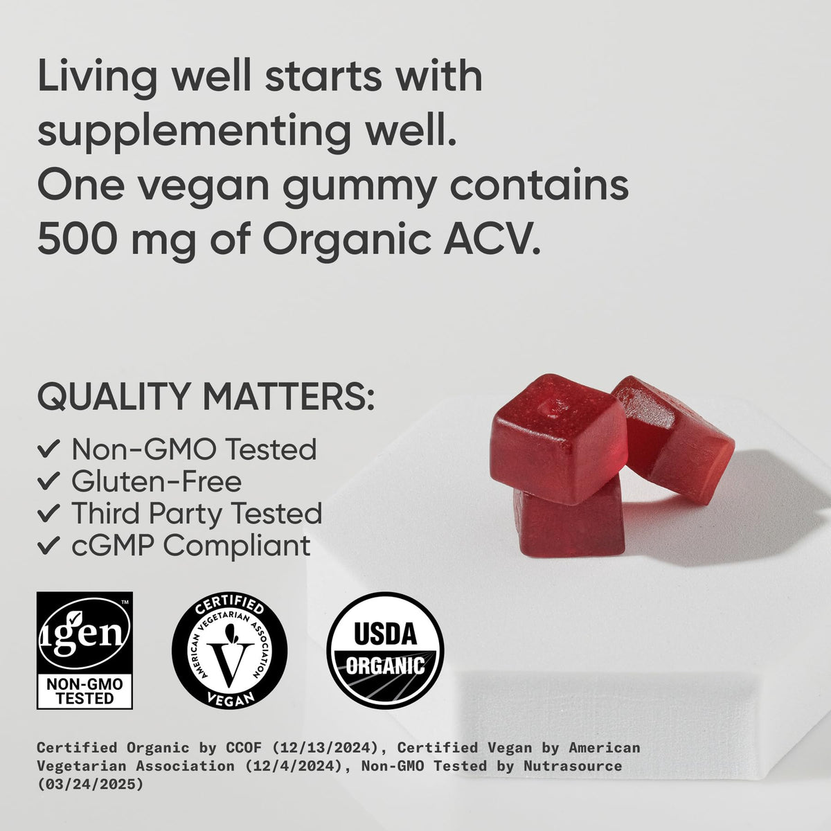 Sports Research Organic Apple Cider Vinegar Gummies - for Diet Cleanses & Digestion | 500mg | Non-GMO Tested, Certified Vegan, Gluten Free ACV - 60 Gummies for Adults, 1 Month Supply Sports Research buy supplements Au