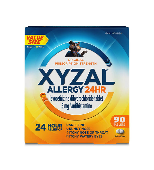 Xyzal 24 Hour Allergy Relief Medicine, Original Prescription Strength Antihistamine, Levocetirizine Dihydrochloride Tablets, 5 mg, 90 Count Xyzal buy supplements Au