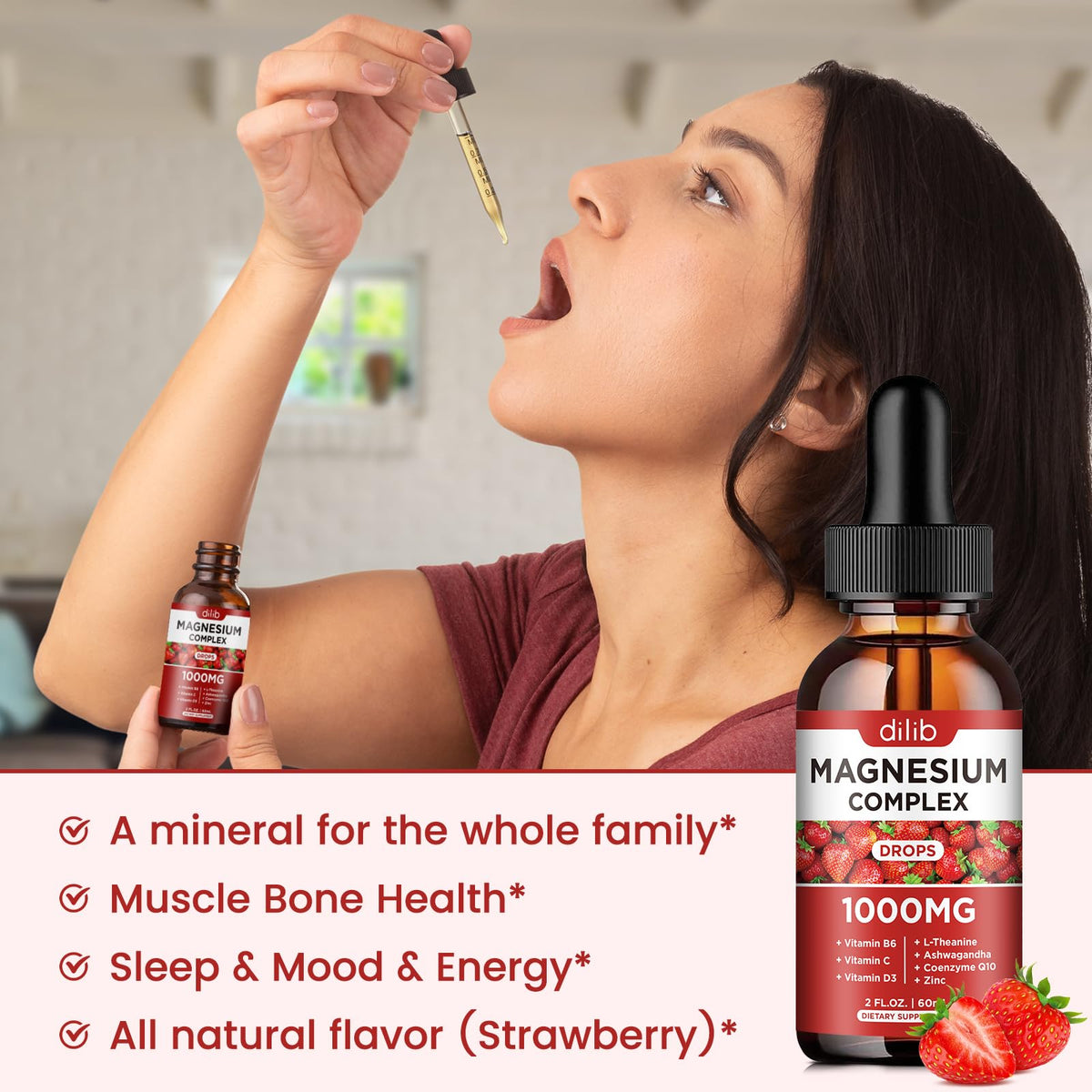 Triple Magnesium Complex Supplement, Magnesium Glycinate, Blend, Citrate Liquid Drops 1000mg with Ashwagandha, CoQ10, Vitamin B6, C, D, Zinc -Support Calm Stress Relief, Bone, Muscle, Mood Vegan dilib buy supplements Au