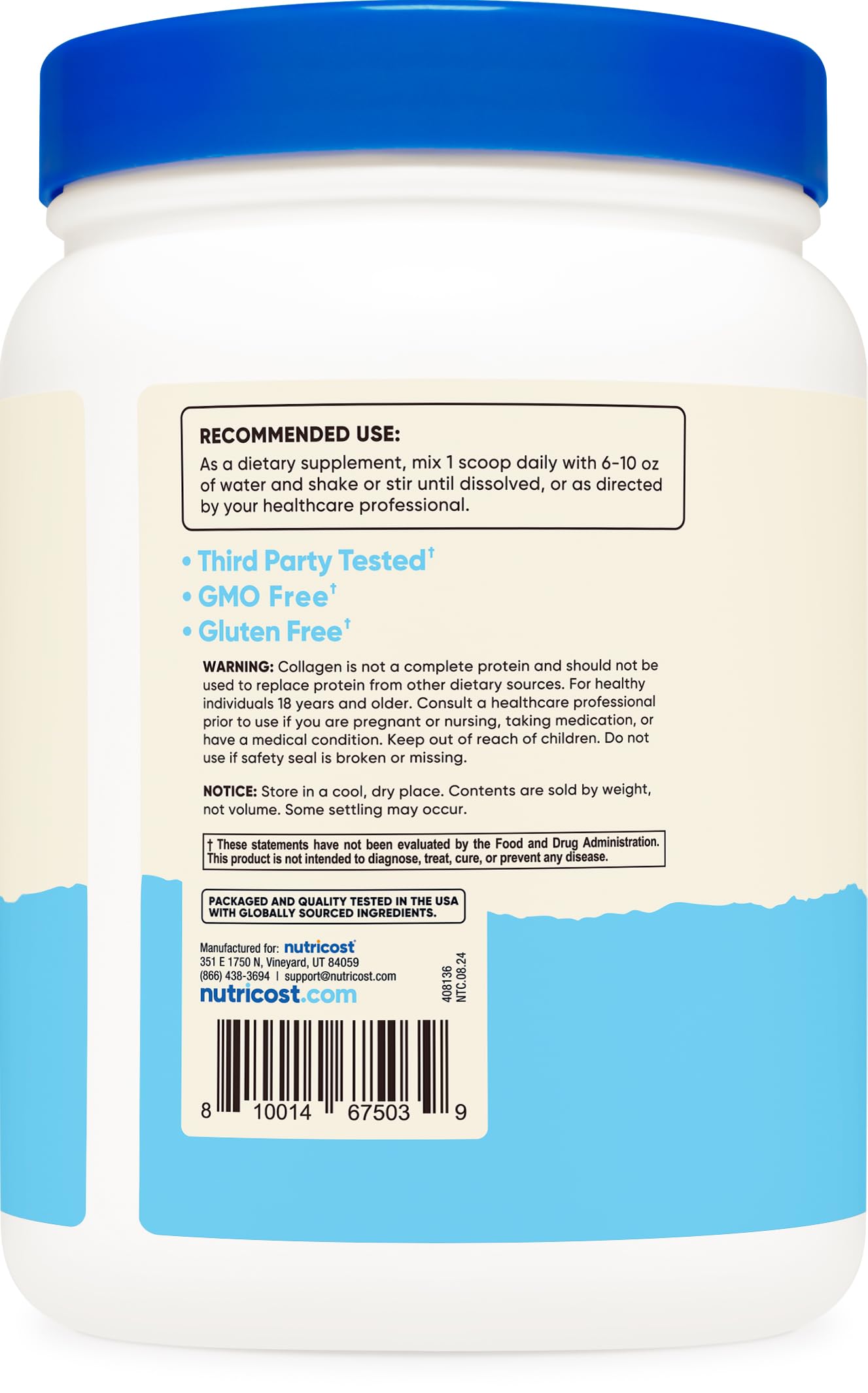 Nutricost Collagen Peptides Powder 1LB (454 G) - Grass Fed Bovine Collagen Hydrolysate (Unflavored)