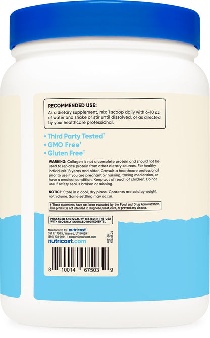 Nutricost Collagen Peptides Powder 1LB (454 G) - Grass Fed Bovine Collagen Hydrolysate (Unflavored)