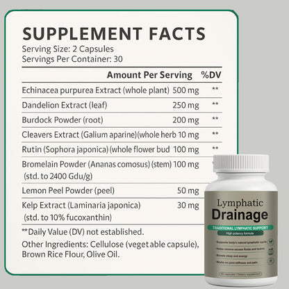 Lymphatic Drainage Capsules – Natural Herbal Blend with Dandelion, Burdock, Kelp & Echinacea – Supports Circulation & Fluid Balance Qiuumey buy supplements Au