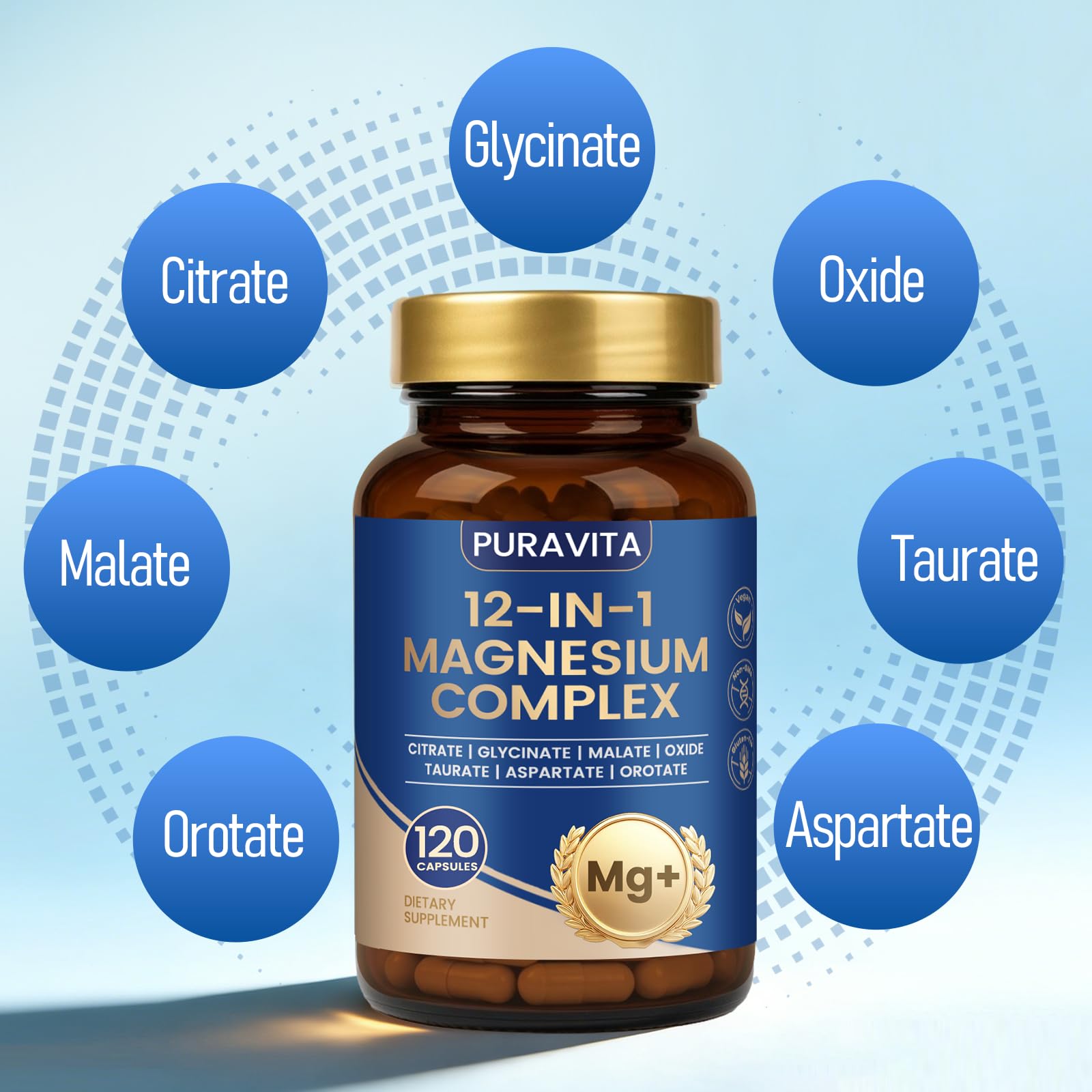 Puravita Magnesium Complex - Puravita 12 in 1 Magnesium Supplement with Glycinate, Citrate, Malate, Oxide, Taurat & More for Muscle, Nerve & Sleep Support, 120 Count PURAVITA buy supplements Au