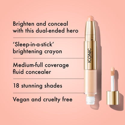 ICONIC LONDON Radiant Concealer & Brightening Duo | Creamy Liquid + Brightening Crayon Dual Ended Concealer, Cruelty Free, Vegan Makeup (Neutral Fair) 0.08 oz ICONIC LONDON buy supplements Au