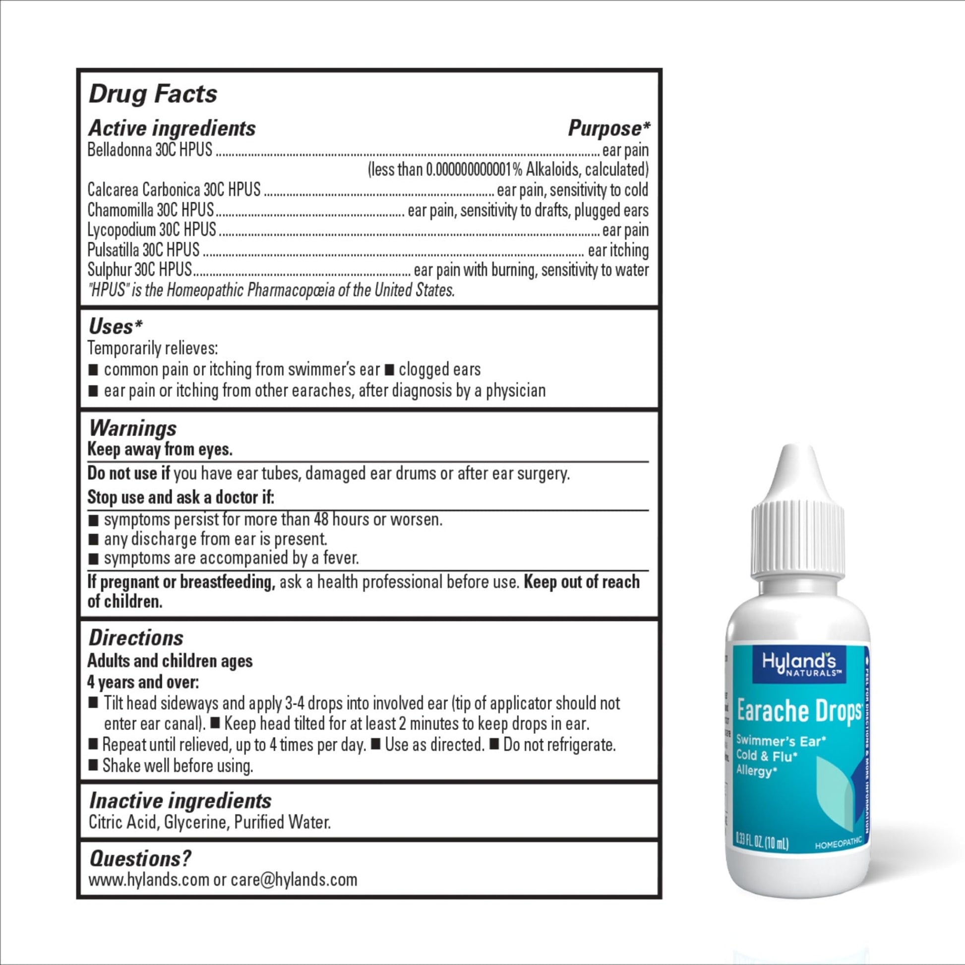 Hyland's Earache Drops, Natural Relief of Swimmer's Ear, Cold and Flu, Allergy Symptoms, Ages 4 and up, Day and Night, 0.33 Fl Oz Hyland's buy supplements Au