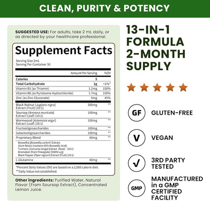 2 Pack Wormwood Black Walnut Drops- Gut Support with L-Glutamine | Gentle Intestinal Cleanse & Digestive Health – with Prebiotics & Zinc for Mood Immune & Energy – Vegan Gluten-Free