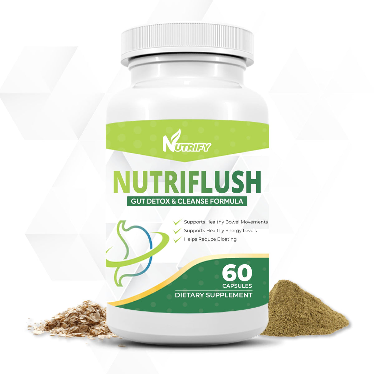 Nutrify Nutriflush supplement bottle with green label on a white background