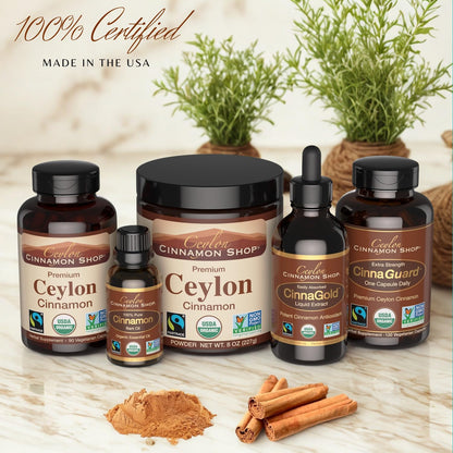 Organic Ceylon Cinnamon Powder, USDA Certified Spice - 8 ounces | Premium Grade True Cinnamon, Sri Lankan Variety, Cinnamomum Verum, All-Natural, Non-GMO, Gluten Free, Made in the USA (GMP)