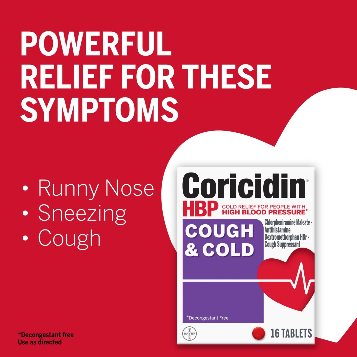 Coricidin HBP Decongestant-Free Cough and Cold Medicine - Specially Designed Relief for High Blood Pressure, Cough, Runny Nose, Sneezing and Cold Symptoms (16 Count) Coricidin HBP buy supplements Au