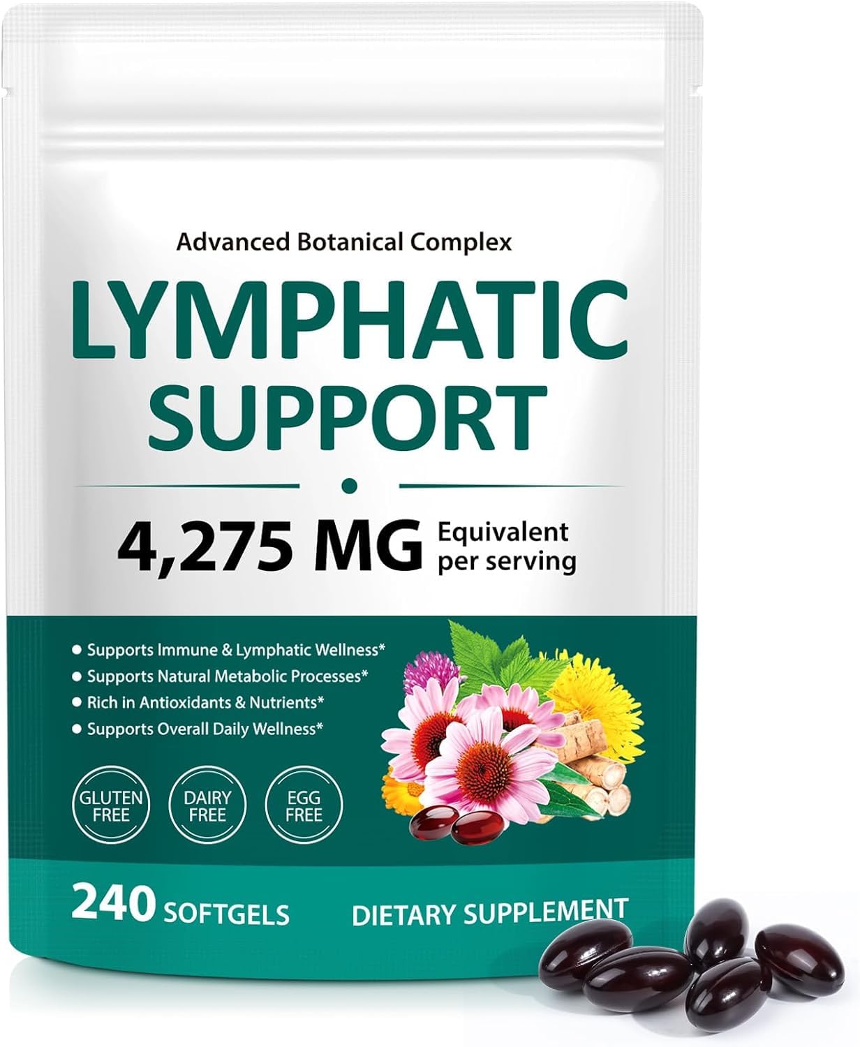 Lymphatic Drainage Supplements, Herbal Blend for Immune and Fluid Health for Men Women,with Dandelion, Burdock Root, Echinacea, Turmeric,240 Softgels for Lymph System Balance (Pack of 1) VOGSIG buy supplements Au