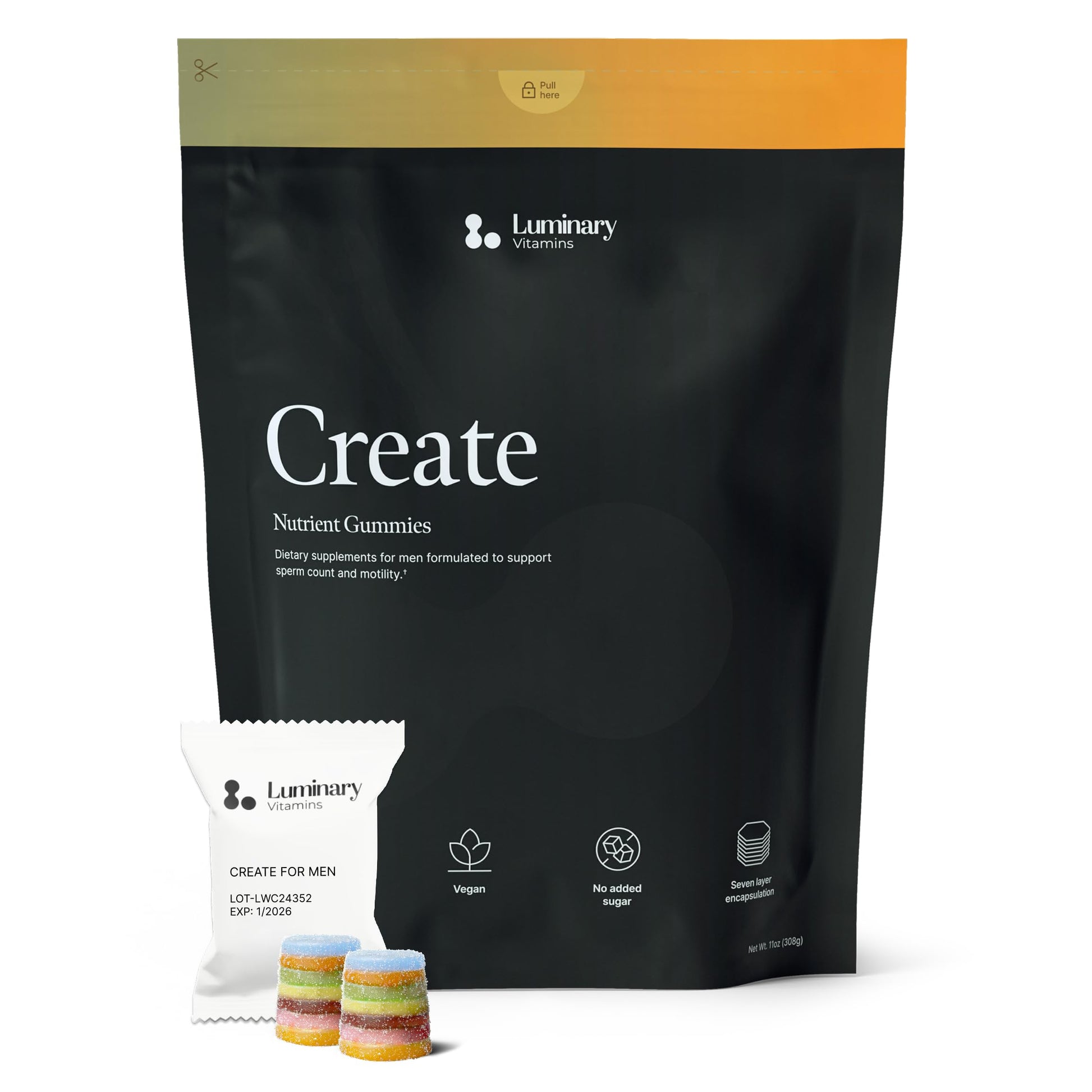 Luminary Vitamins Create for Men | IVF-Doctor Formulated Male Fertility Gummies | 300 mg CoQ10, 900 mg L-Carnitine, 10 mg Lycopene | Supports Sperm Health | Vegan & No Added Sugar (28 Day Supply) Luminary Vitamins buy supplements Au