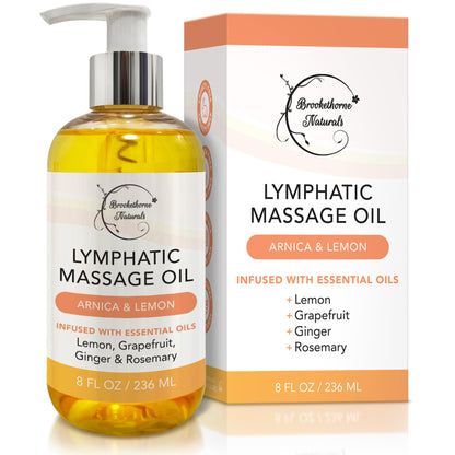 Lymphatic Massage Oil for Massage Therapy | 100% Natural Lymphatic Drainage Oil | Premium Quality with Arnica, Lemon & Ginger | for Post Surgery Recovery & Detox | 8oz by Brookethorne Naturals Brookethorne Naturals buy supplements Au
