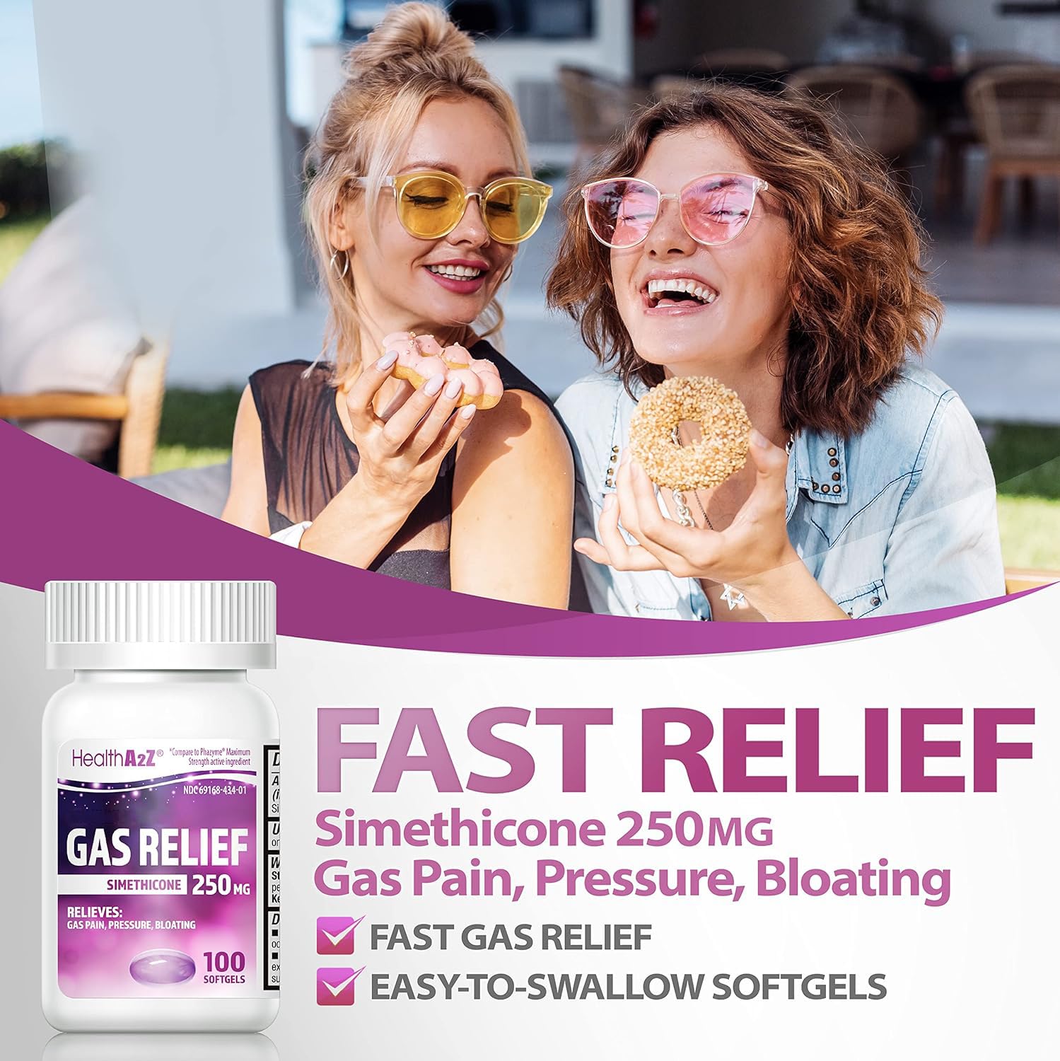 HealthA2Z® Gas Relief Simethicone 250mg, Fast Gas & Bloating Relief, Relieve Symptoms Naturally, 100 Softgels (Pack of 1) HealthA2Z buy supplements Au