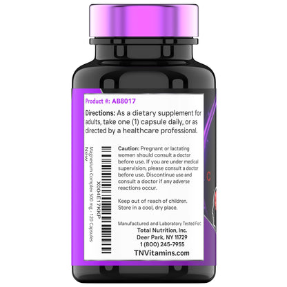 Triple Magnesium Complex Supplement 500mg: Magnesium Glycinate, Citrate, & Oxide - 120 Capsules (4 Month Supply!) | 1 Capsule Serving Provides 125% Daily Value | Non-GMO, Made in The USA! tnvitamins buy supplements Au