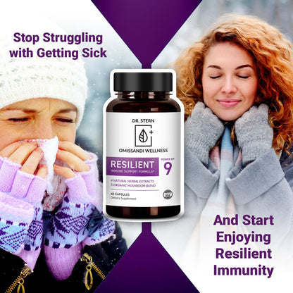 OMISSANDI-WELLNESS Resilient - Natural Immune System Support - Dr. Ian Stern Formulated - to boost your defenses - W/Organic Mushroom Blend, Echinacea, Astragalus & More - Vegan - Made in USA- 60 Caps Dr. Stern buy supplements Au
