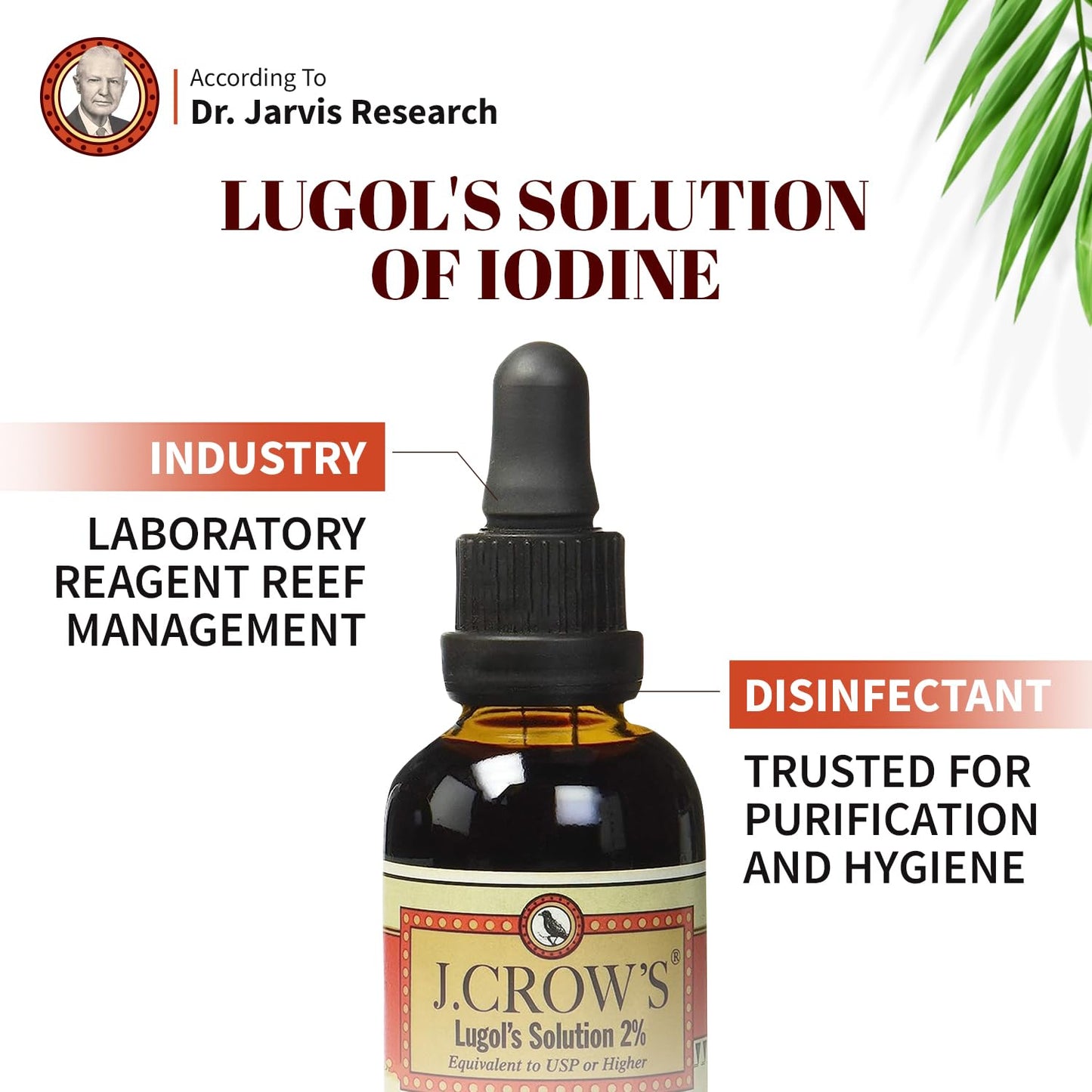J.CROW'S® Lugol's Solution of Iodine 2% 2 oz (1 Bottle) – Premium Iodine & Potassium Iodide Liquid, Gluten & Alcohol-Free Natural Brine Extract, No Expiration - 1200 Drops J. CROW'S buy supplements Au