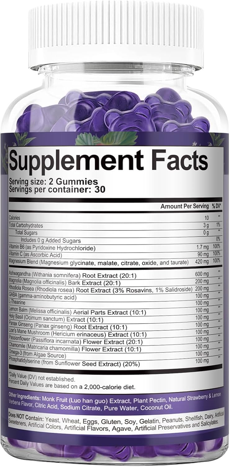 Cortisol Supplements for Women & Men 20-in-1 Cortisol Gummies with Ashwagandha Rhodiola Rosea Magnesium Phosphatidylserine Calm Focus Mood Support Healthy Cortisol Levels 30 Day Supply