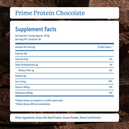 Equip Prime Chocolate Protein Powder - Gut-Friendly, No Sugar Protein Shake Powder with Grass-Fed Beef & Natural Collagen - Rich & Creamy Mix - 21g Per Serving - Whey & Dairy-Free (30 Scoops)
