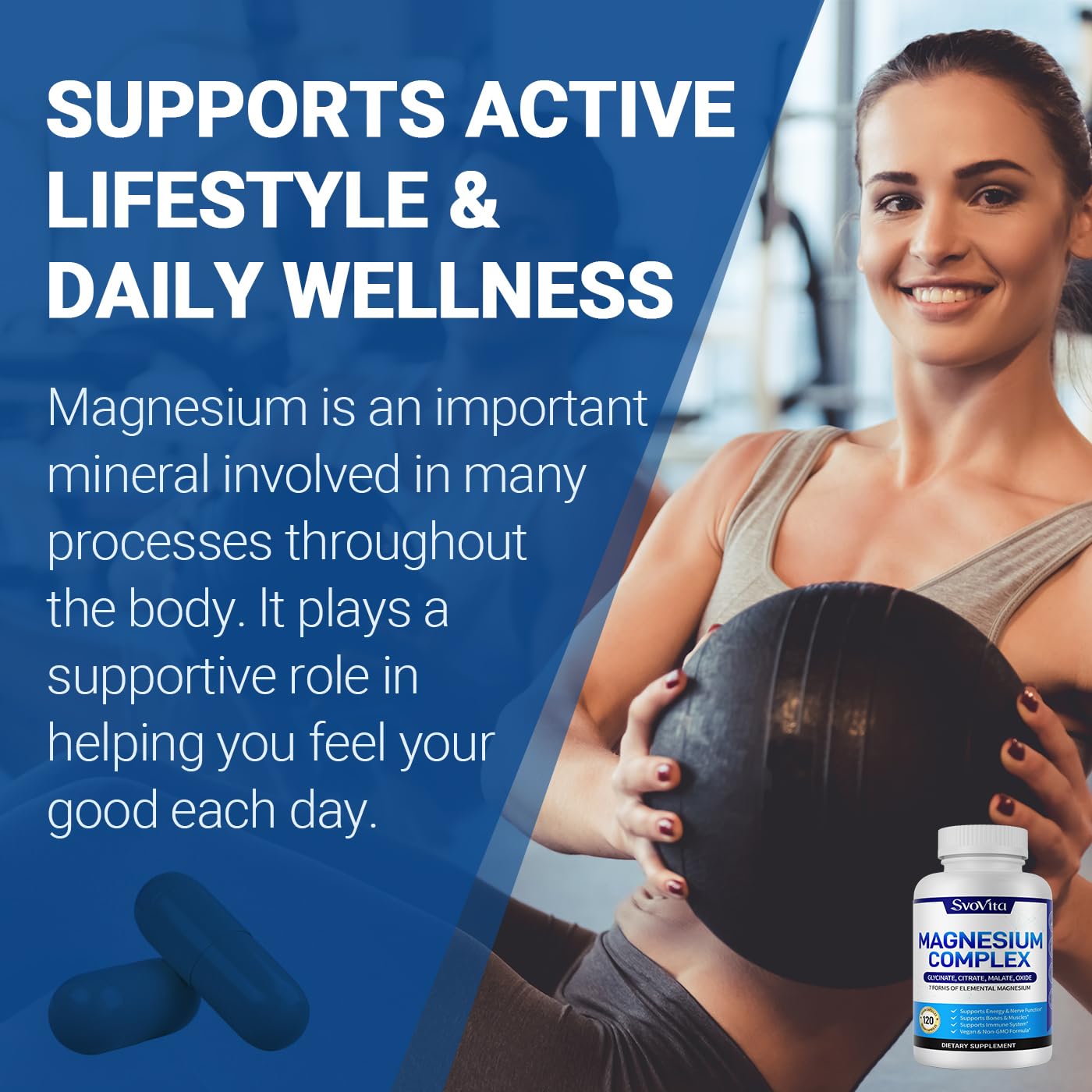 Magnesium Complex Supplement with 7 Forms of Magnesium Glycinate, Malate, Citrate & More, High Absorption for Bones, Muscle, Recovery, Energy, Vegan Non-GMO 120 Capsules Svovita buy supplements Au