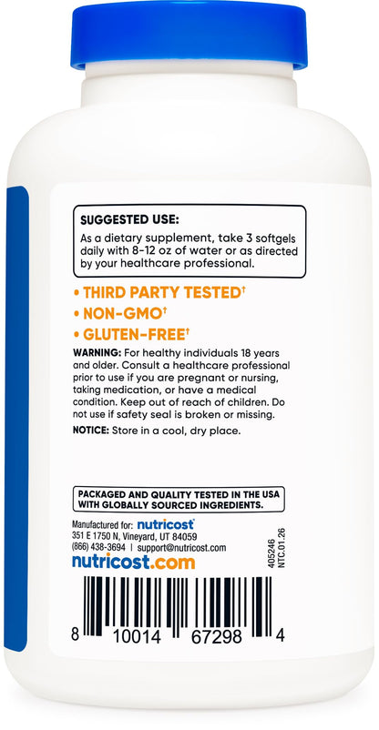 Nutricost Omega 3 Fish Oil (2500MG) 120 Softgels, 40 Servings | Fish Oil, Wild Caught! 1200mg EPA 850mg DHA, GMO-Free, Gluten Free