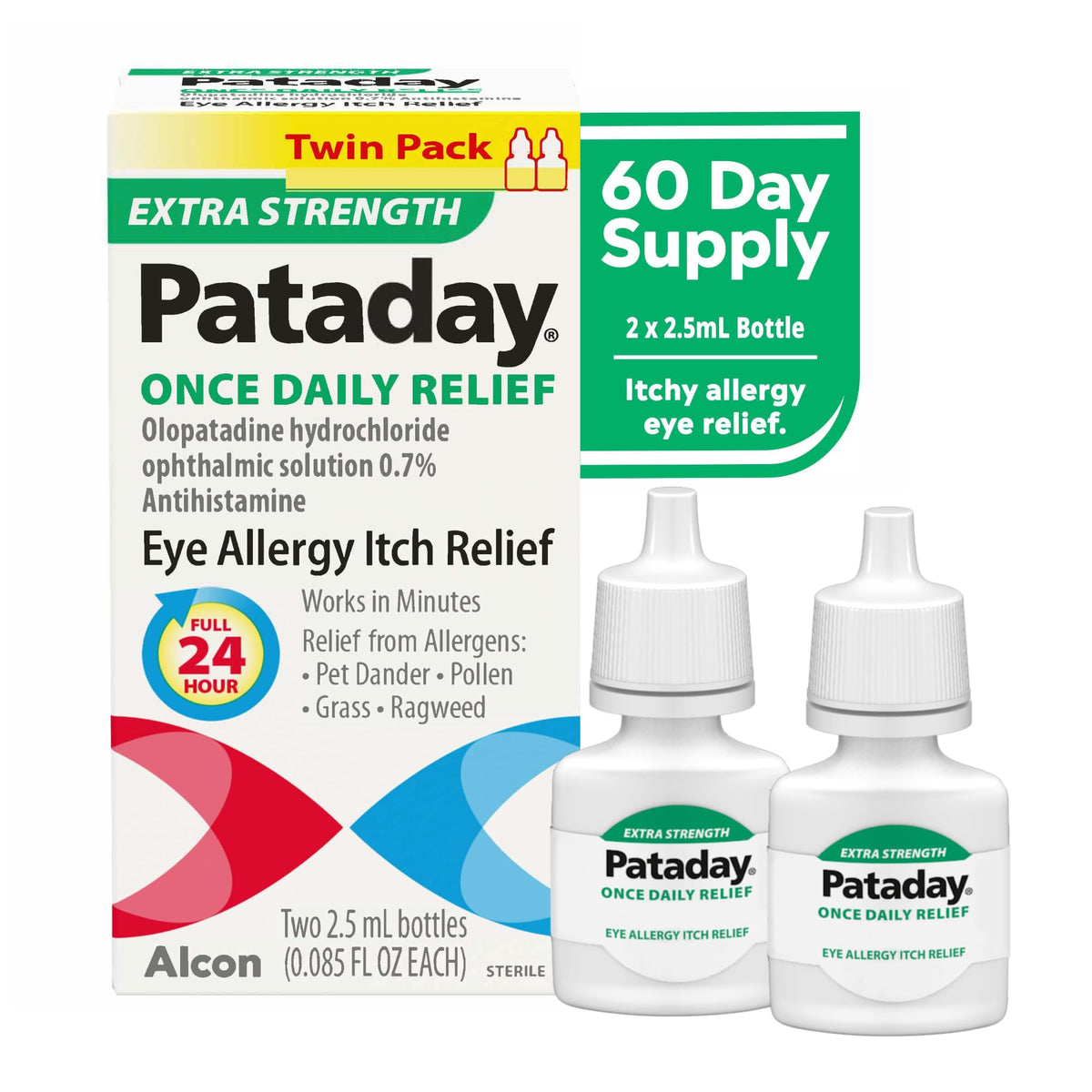 Pataday Once Daily Extra Strength Relief Allergy Eye Drops, 2.5 ml, Twin Pack, Antihistamine Eye Drops with Olopatadine 0.7% for Relief from Eye Allergy Itching, Works Up to 24 Hours Pataday buy supplements Au