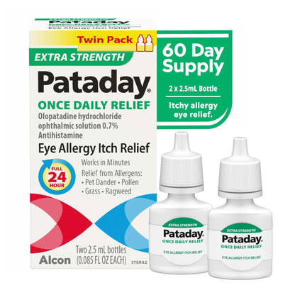 Pataday Once Daily Extra Strength Relief Allergy Eye Drops, 2.5 ml, Twin Pack, Antihistamine Eye Drops with Olopatadine 0.7% for Relief from Eye Allergy Itching, Works Up to 24 Hours Pataday buy supplements Au