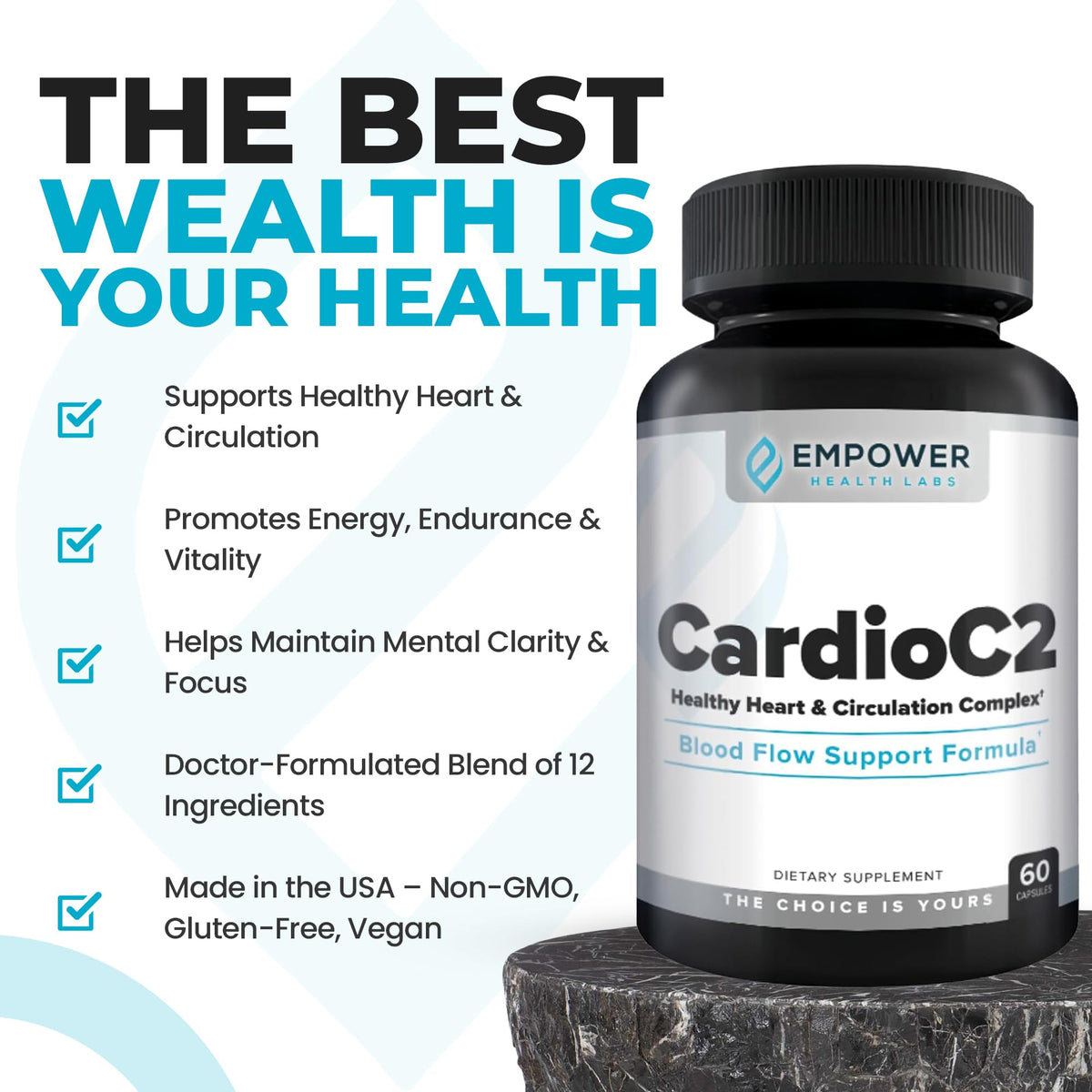 Empower Health Labs CardioC2 Circulation & Energy Support – Doctor-Formulated Blend with Beet Root, Black Garlic, Hawthorn & CoQ10 – Supports Healthy Blood Flow, Energy & Clarity – 60 Capsules Empower Health LabsBuy Supplements Australia