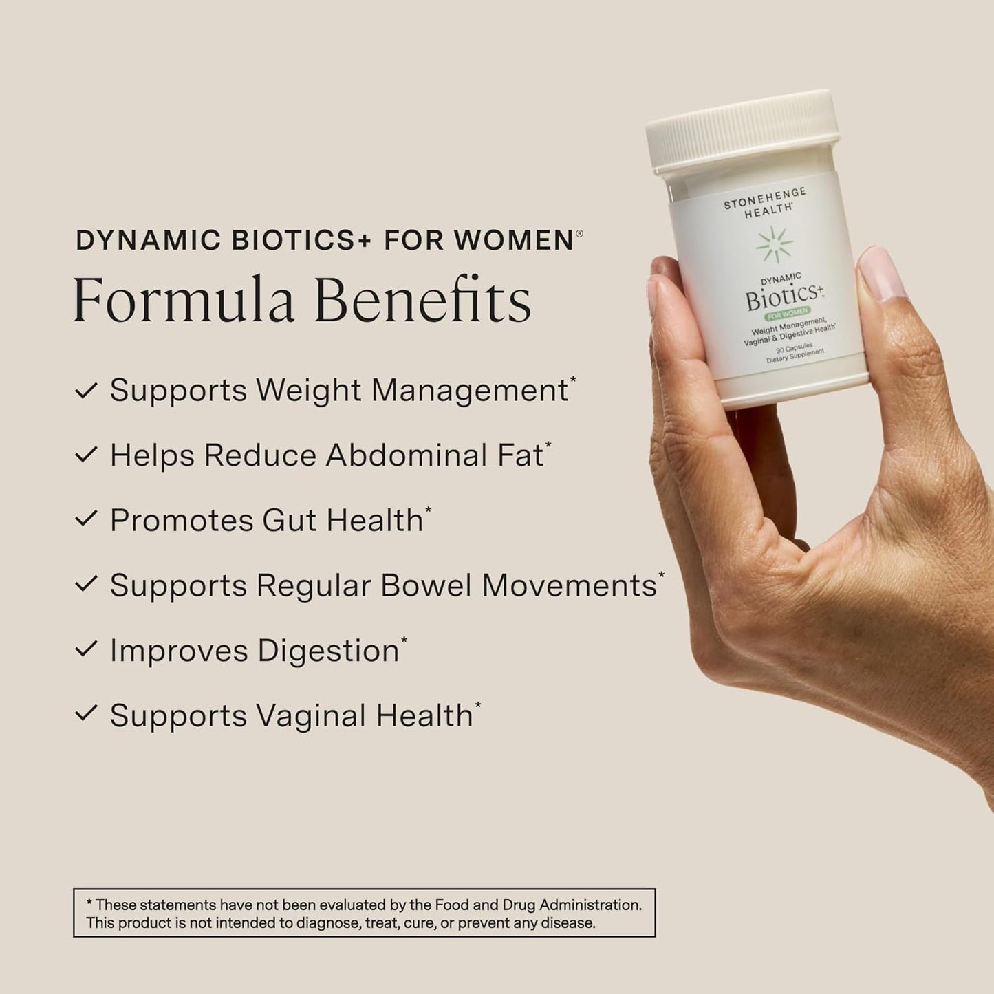 Stonehenge Health Biotics for Women Probiotic 70 Billion CFU, 24 Strains + Prebiotic Fiber, Weight Management, Focus & Mood, Digestive, Vaginal & Immune Support, Non-GMO, 30 Delayed-Release Veg Caps