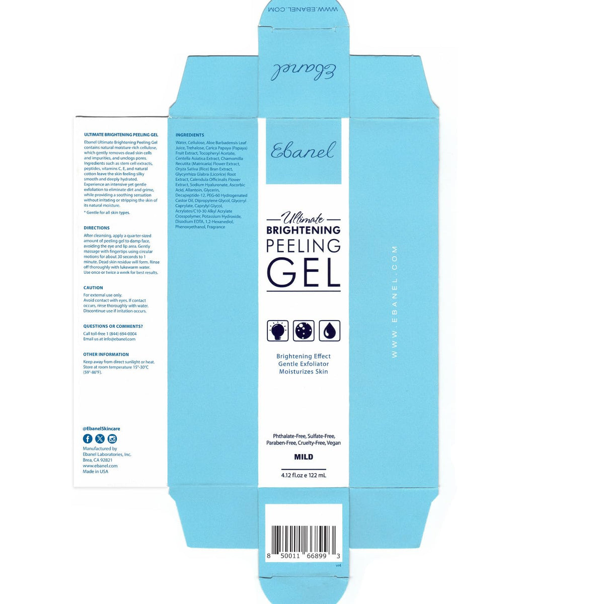 Ebanel Bundle of 40% Urea Cream 4.6 Oz, and Exfoliating Face Scrub Peeling Gel 4.12 Oz