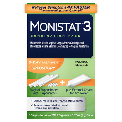 Monistat 3-Day Yeast Infection Treatment for Women, 3 Miconazole Vaginal Suppositories & External Itch Relief Cream (9g Tube) Combo Pack Monistat buy supplements Au