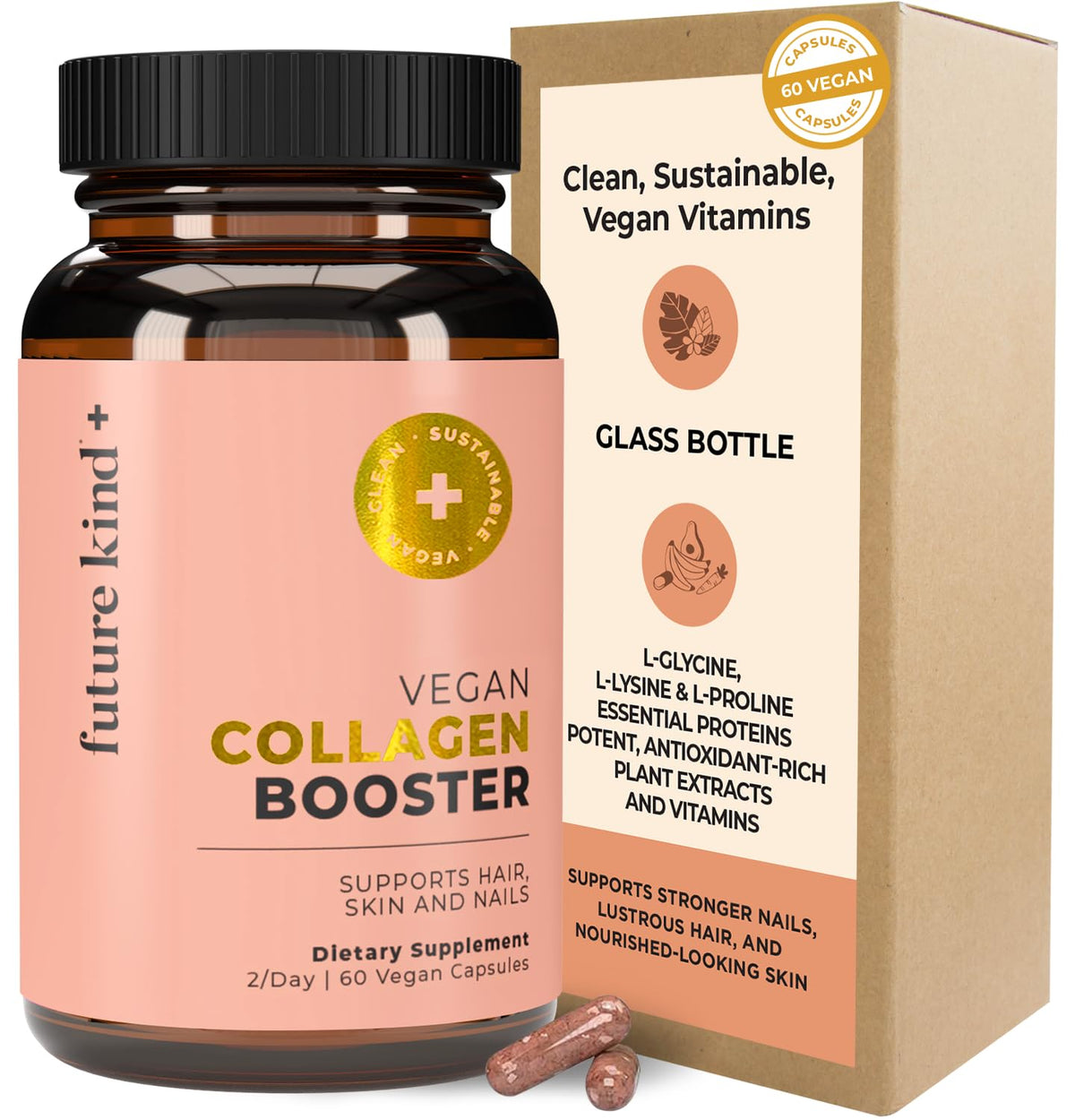 Future Kind Vegan Collagen - Supports Collagen Production with Biotin and Vitamin C (60 Capsules in Glass Bottle) Future Kind buy supplements Au
