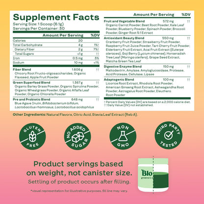 Bloom Nutrition Superfood Greens Powder, Berry, 30 Servings | Digestive Enzymes with Probiotics and Prebiotics, Gut Health, Bloating Relief for Women, Chlorella, Green Juice Mix