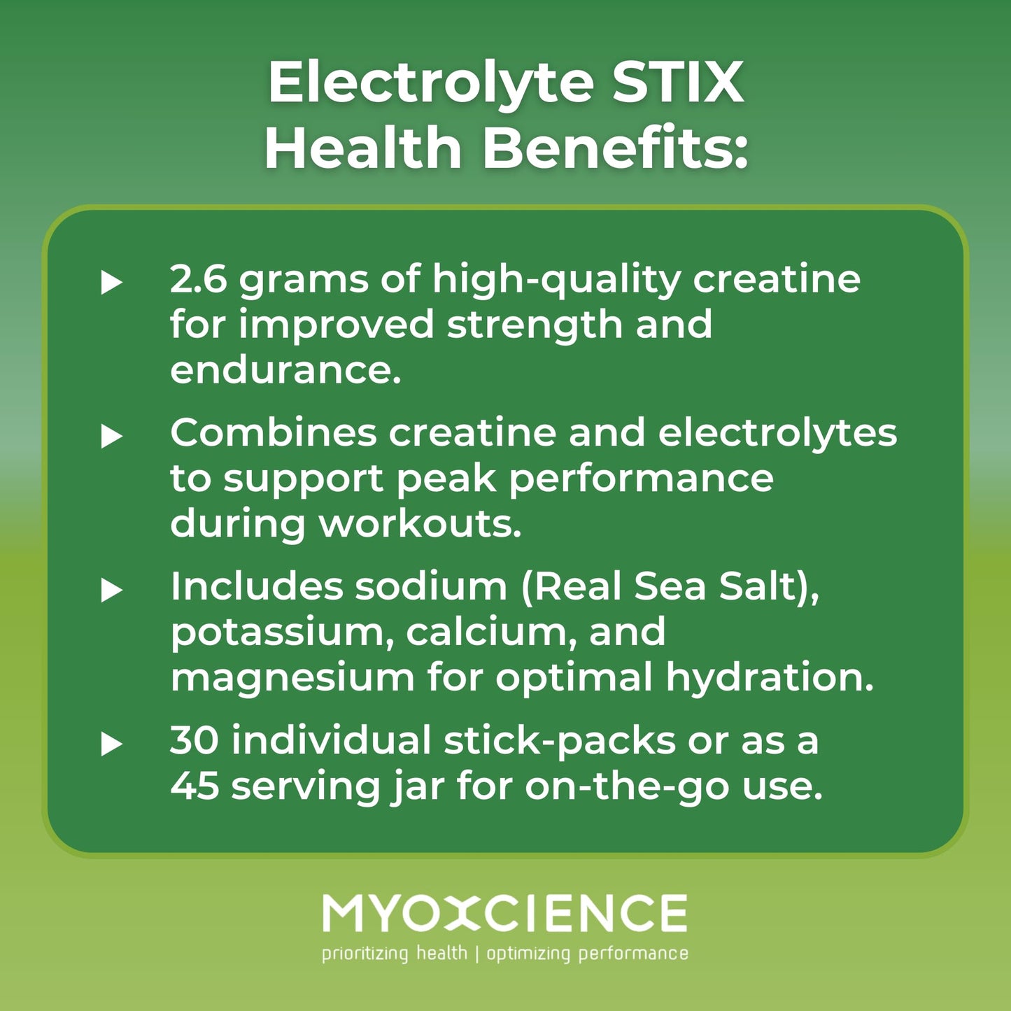 MYOXCIENCE Electrolyte STIX | Creatine Electrolyte Powder | Recovery from Exercise & Muscle Development w/Real Salt (Lemon Lime Flavor) (Jar 45 ct) MYOXCIENCE buy supplements Au