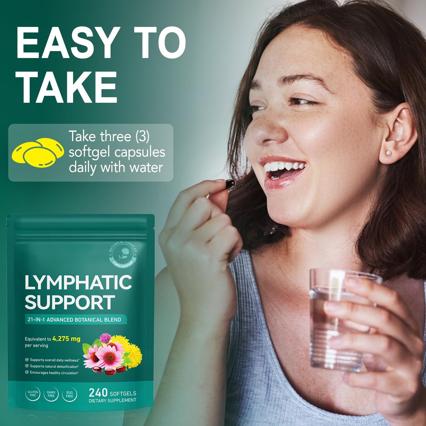 Lymphatic Drainage Supplements, Lymphatic Support Softgels for Immune Health, Plant-Based Formula with Echinacea, Burdock Root, Elderberry, Bromelain, Turmeric, 240 Softgels UXENPHXF buy supplements Au
