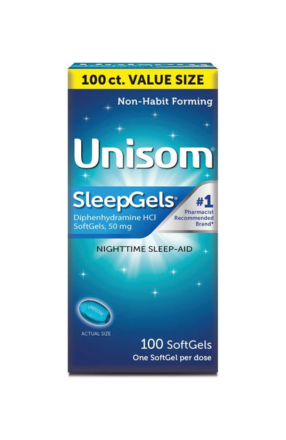 Unisom Nighttime Sleep-Aid Gels, Diphenhydramine HCI 50mg, 100 Count Unisom buy supplements Au