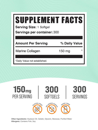 BulkSupplements.com Collagen Softgels - Collagen Peptides Capsules - Collagen Pills for Women - Collagen Peptides Pills - Marine Collagen - Collagen Supplements (300 Count - 300 Servings) BulkSupplements buy supplements Au