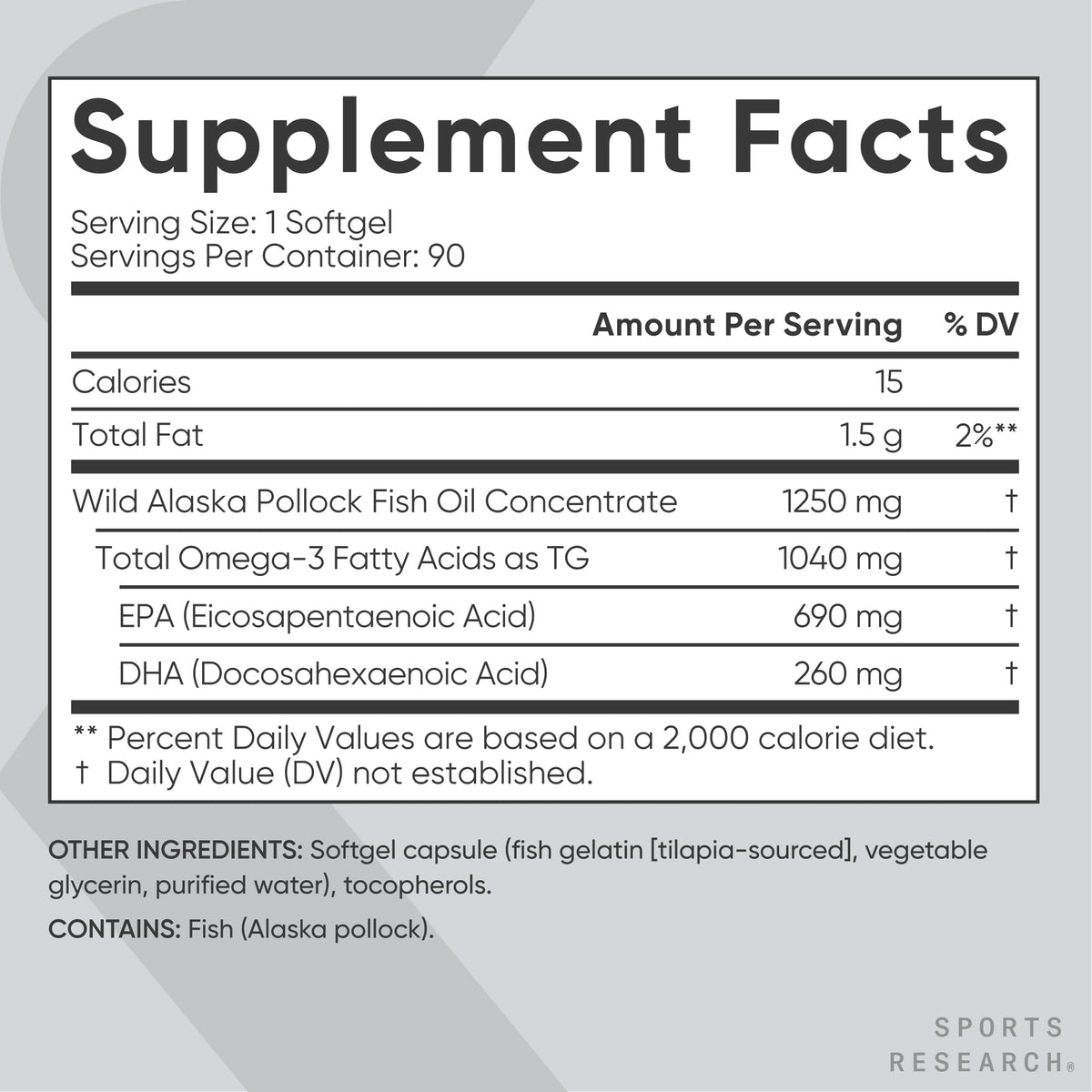 Sports Research® Omega-3 Fish Oil 1250 - Triple Strength Fish Oil Supplement from Wild Alaska Pollock - MSC Certified Sustainable · Non-GMO · Soy Free - 90 Softgel Capsules Sports Research buy supplements Au