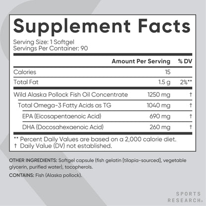 Sports Research® Omega-3 Fish Oil Bundle - Total Omega-3 2200mg (Krill, Salmon & Pollock) + Triple Strength Fish Oil 1250mg - High EPA & DHA Supplement Sports Research buy supplements Au
