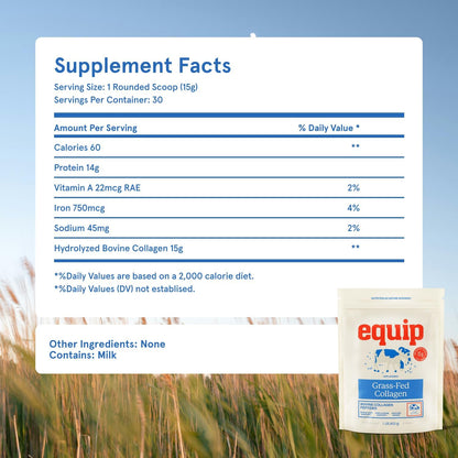 Equip Foods Prime Protein Powder Chocolate & Grass Fed Collagen Powder Unflavored
