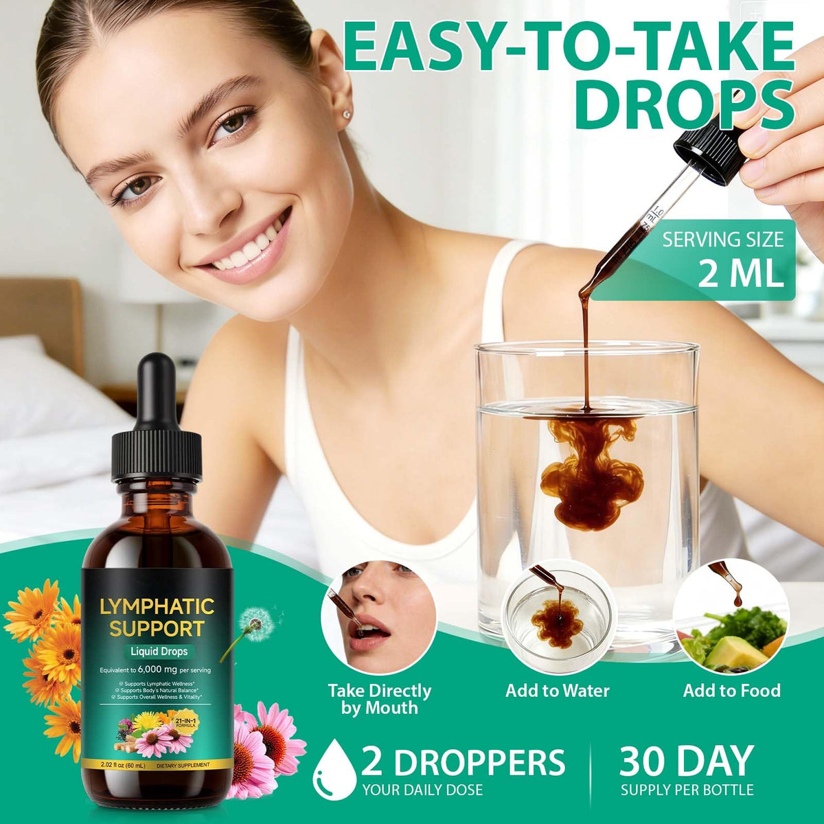 Lymphatic Drainage Drops 21-in-1 | 6000mg Herbal Blend | Lymph System Support Supplement | with Echinacea, Dandelion, Burdock, Calendula, Turmeric & More | for Women & Men | 60ml AEBEFBAW buy supplements Au